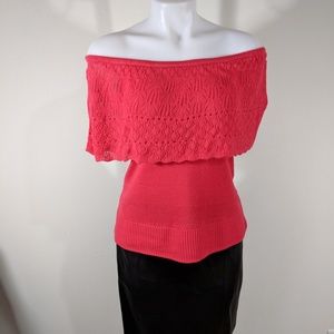 Red Off Shoulder Lightweight Sweater Size XL